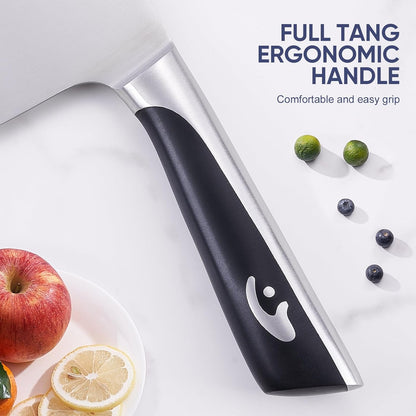 Butcher Knife Meat Cleaver Set 3Pcs-7" Heavy Duty Bone Chopper& 7" Santoku Knife& 5" Utility Knife, German Stainless Steel Chef Knives Set for Kitchen Home Gift
