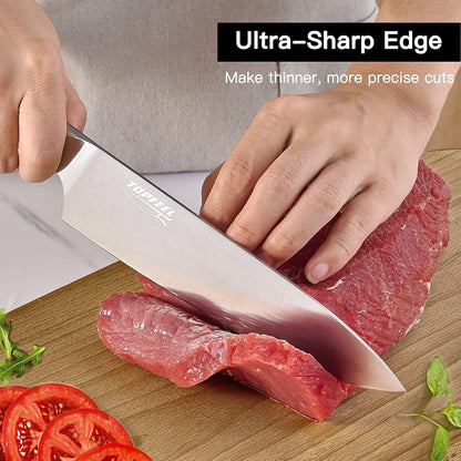Butcher Knife Meat Cleaver Set 3Pcs-7" Heavy Duty Bone Chopper& 7" Santoku Knife& 5" Utility Knife, German Stainless Steel Chef Knives Set for Kitchen Home Gift