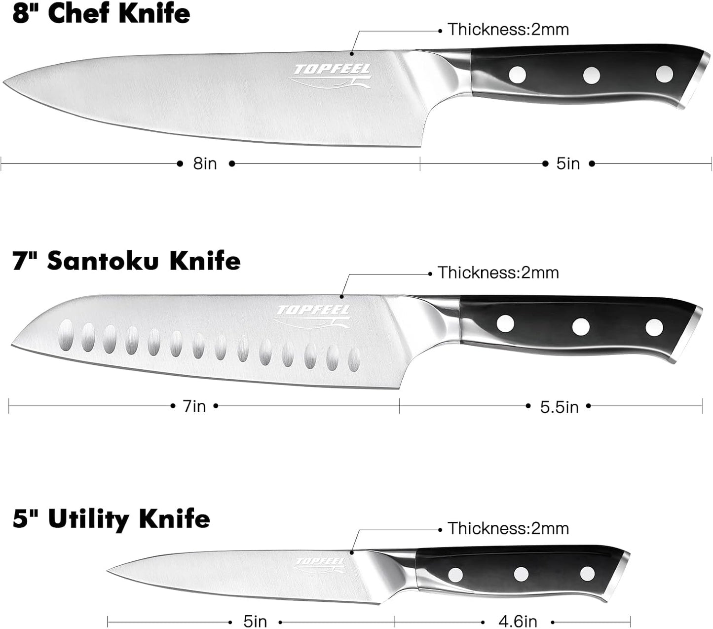 Butcher Knife Meat Cleaver Set 3Pcs-7" Heavy Duty Bone Chopper& 7" Santoku Knife& 5" Utility Knife, German Stainless Steel Chef Knives Set for Kitchen Home Gift