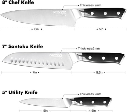 Butcher Knife Meat Cleaver Set 3Pcs-7" Heavy Duty Bone Chopper& 7" Santoku Knife& 5" Utility Knife, German Stainless Steel Chef Knives Set for Kitchen Home Gift