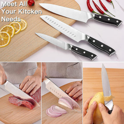 Butcher Knife Meat Cleaver Set 3Pcs-7" Heavy Duty Bone Chopper& 7" Santoku Knife& 5" Utility Knife, German Stainless Steel Chef Knives Set for Kitchen Home Gift