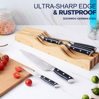 Butcher Knife Meat Cleaver Set 3Pcs-7" Heavy Duty Bone Chopper& 7" Santoku Knife& 5" Utility Knife, German Stainless Steel Chef Knives Set for Kitchen Home Gift
