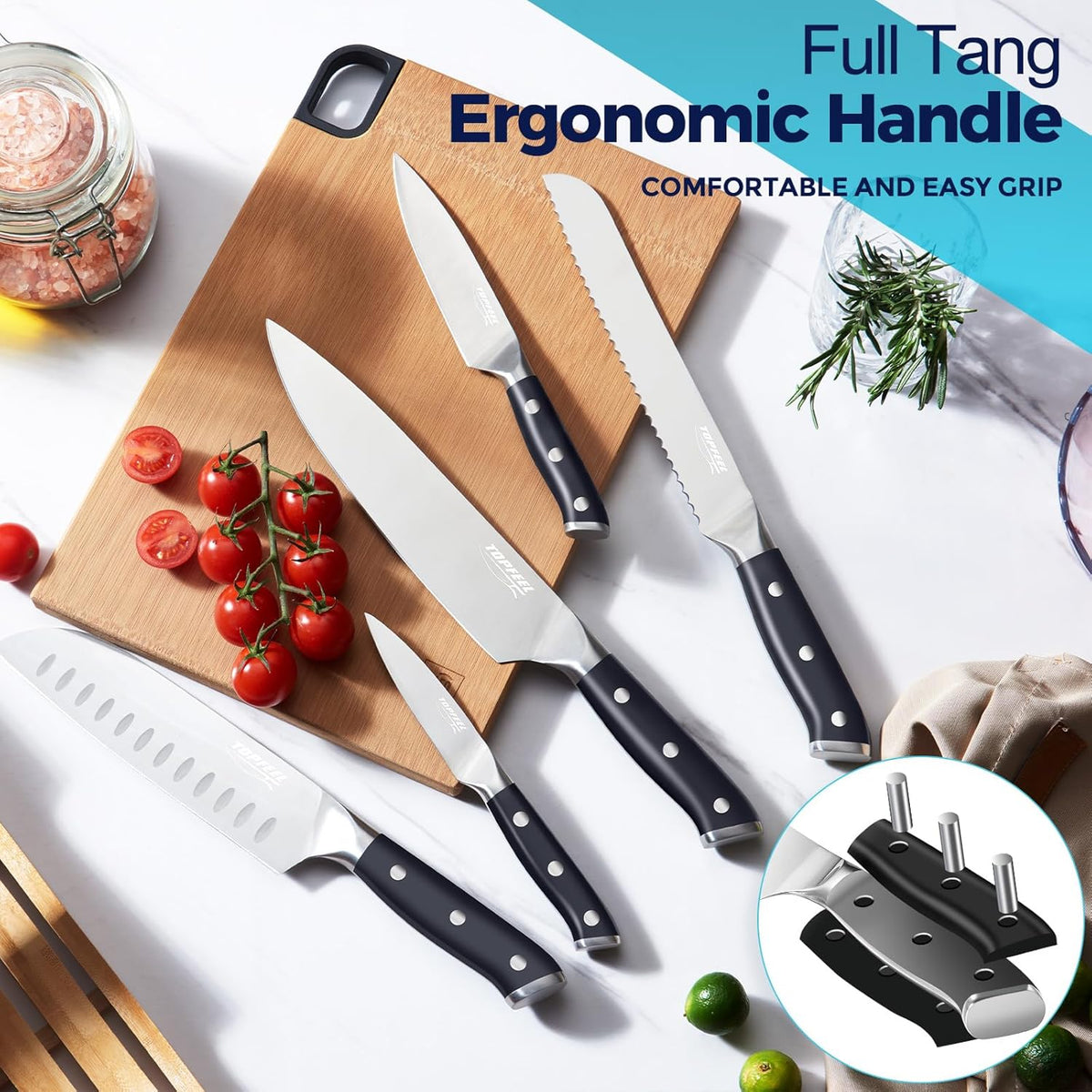 Butcher Knife Meat Cleaver Set 3Pcs-7" Heavy Duty Bone Chopper& 7" Santoku Knife& 5" Utility Knife, German Stainless Steel Chef Knives Set for Kitchen Home Gift