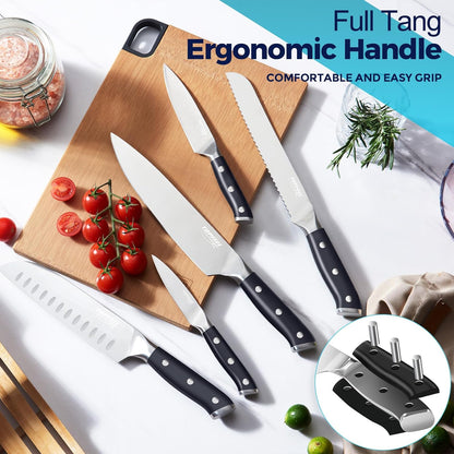 Butcher Knife Meat Cleaver Set 3Pcs-7" Heavy Duty Bone Chopper& 7" Santoku Knife& 5" Utility Knife, German Stainless Steel Chef Knives Set for Kitchen Home Gift