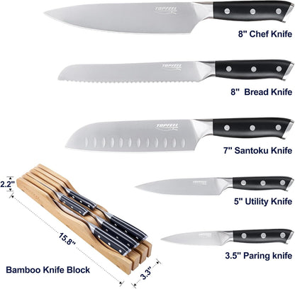 Butcher Knife Meat Cleaver Set 3Pcs-7" Heavy Duty Bone Chopper& 7" Santoku Knife& 5" Utility Knife, German Stainless Steel Chef Knives Set for Kitchen Home Gift