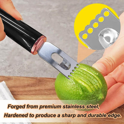 Channel Knife, 2 in 1 Lemon Peeler Zester Cocktail Garnish Citrus Zester 5 Baldes Ultra Sharp Lemon Rind Twist Peeler Stainless Steel Bar Tool Professional Grade Bar Accessory (Sliver)