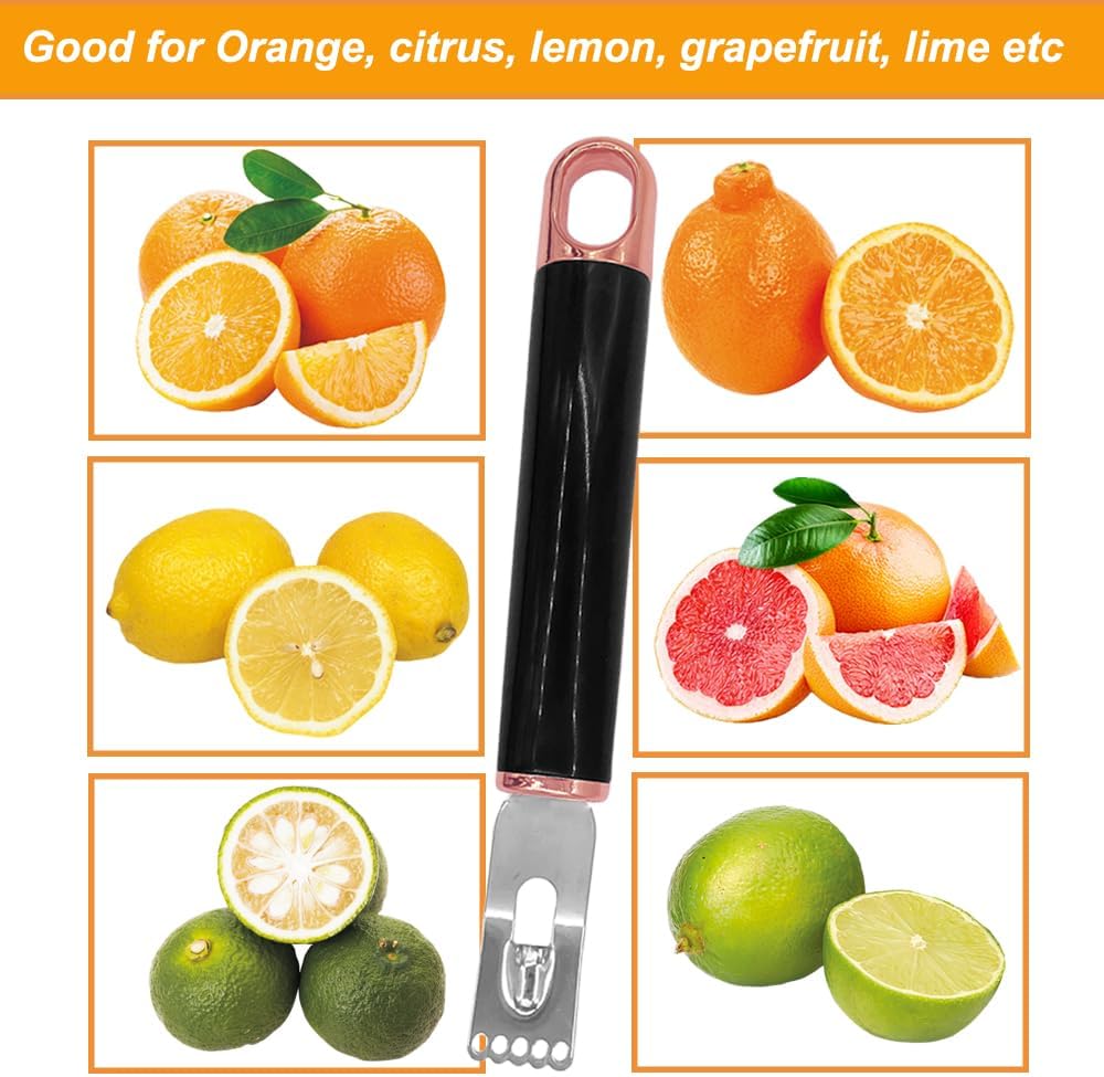 Channel Knife, 2 in 1 Lemon Peeler Zester Cocktail Garnish Citrus Zester 5 Baldes Ultra Sharp Lemon Rind Twist Peeler Stainless Steel Bar Tool Professional Grade Bar Accessory (Sliver)