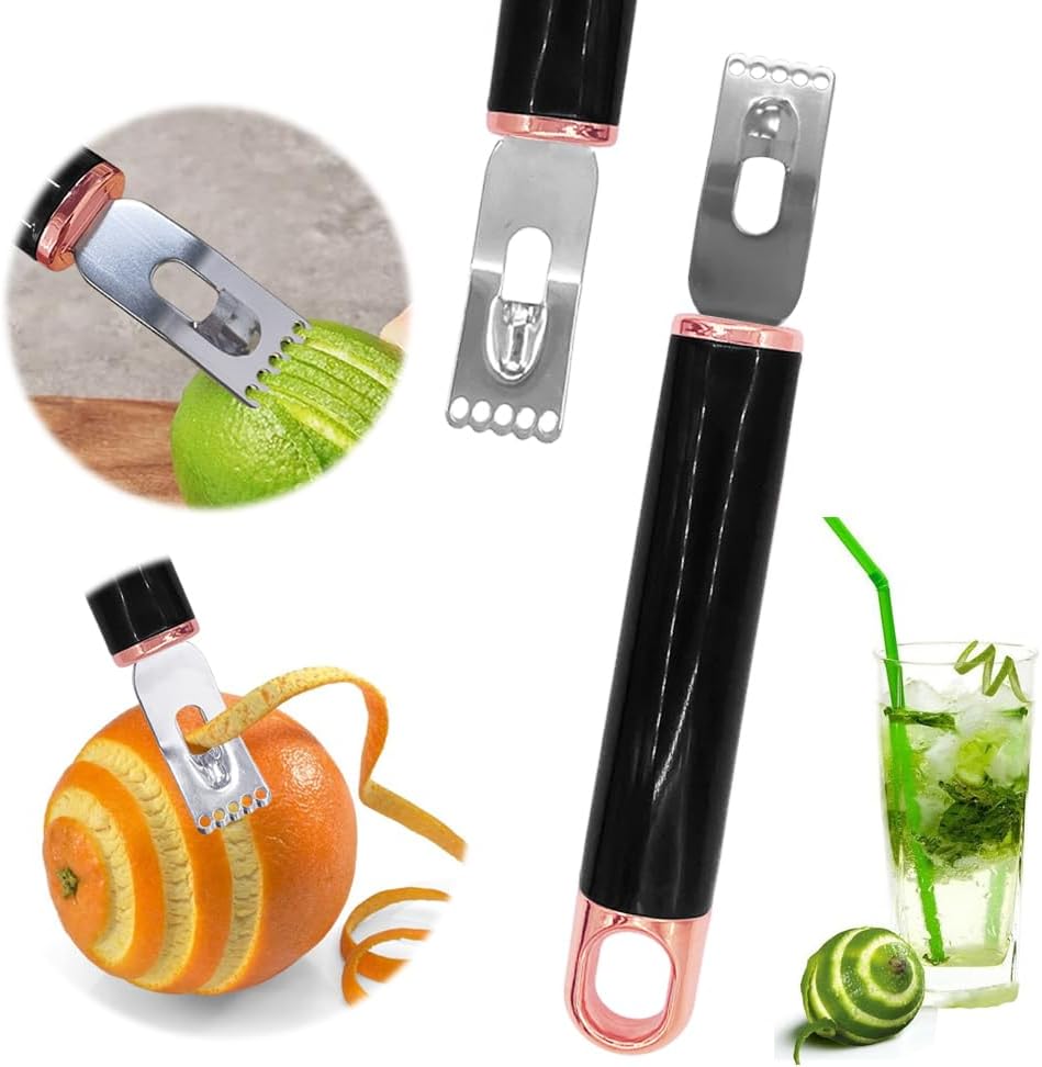 Channel Knife, 2 in 1 Lemon Peeler Zester Cocktail Garnish Citrus Zester 5 Baldes Ultra Sharp Lemon Rind Twist Peeler Stainless Steel Bar Tool Professional Grade Bar Accessory (Sliver)