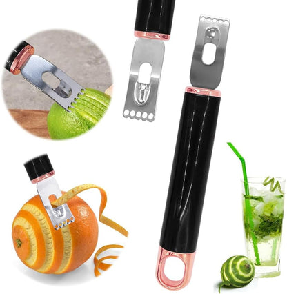 Channel Knife, 2 in 1 Lemon Peeler Zester Cocktail Garnish Citrus Zester 5 Baldes Ultra Sharp Lemon Rind Twist Peeler Stainless Steel Bar Tool Professional Grade Bar Accessory (Sliver)