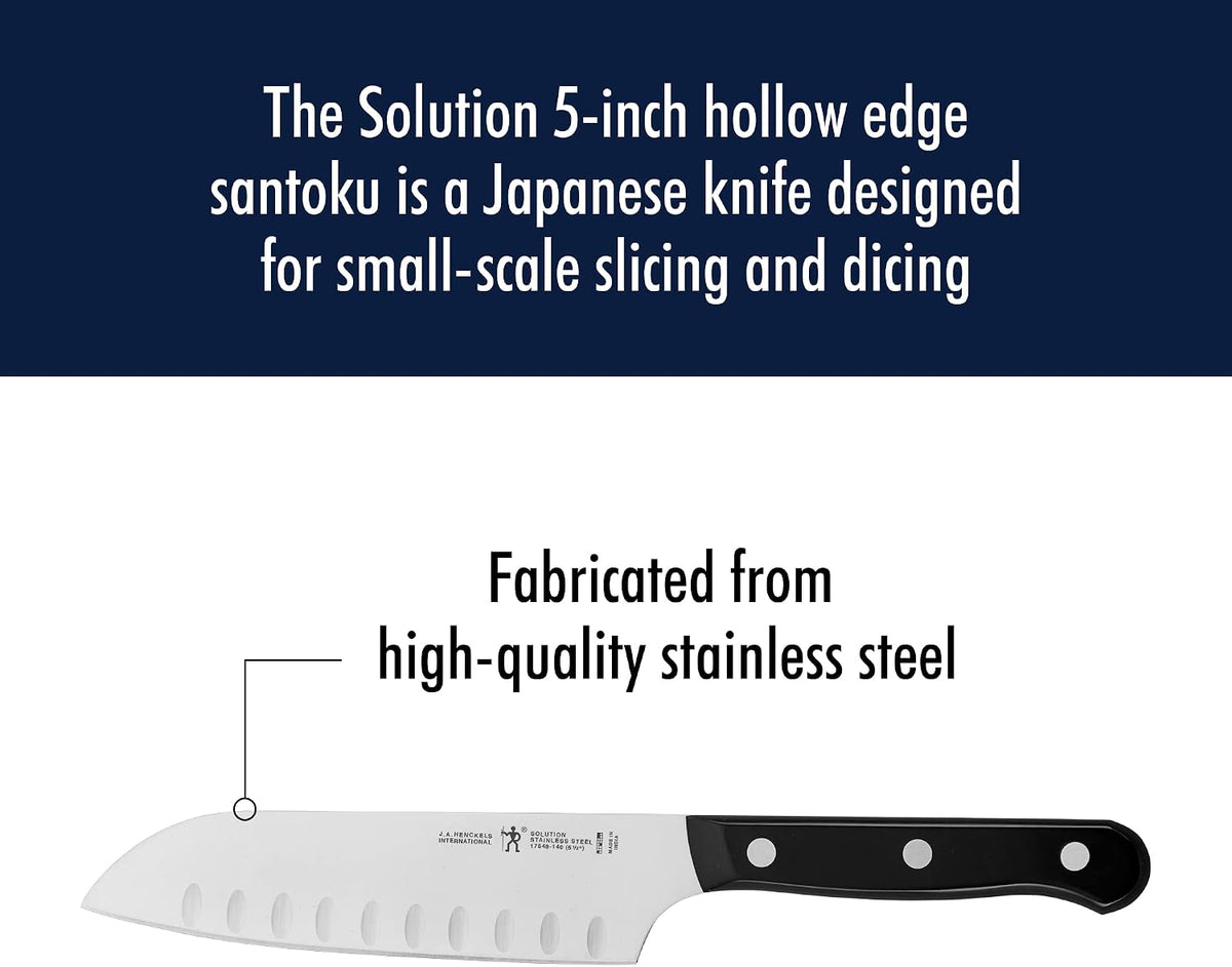 Solution Razor-Sharp Hollow Edge Santoku Knife 5-inch, German Engineered Informed by 100+ Years of Mastery