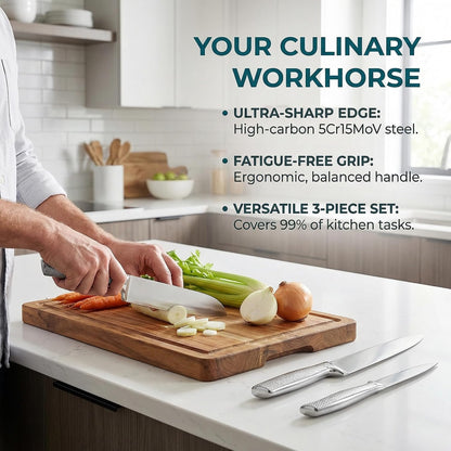 3-Piece Chef Knife Set, High-Carbon Stainless Steel, Full Tang