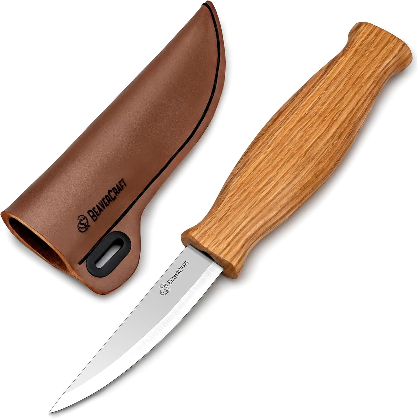 Wood Carving Sloyd Knife C4s 3" - Whittling Knife with Leather Sheath for Carvers - Chip Wood Carving Tools for Beginner and Profi