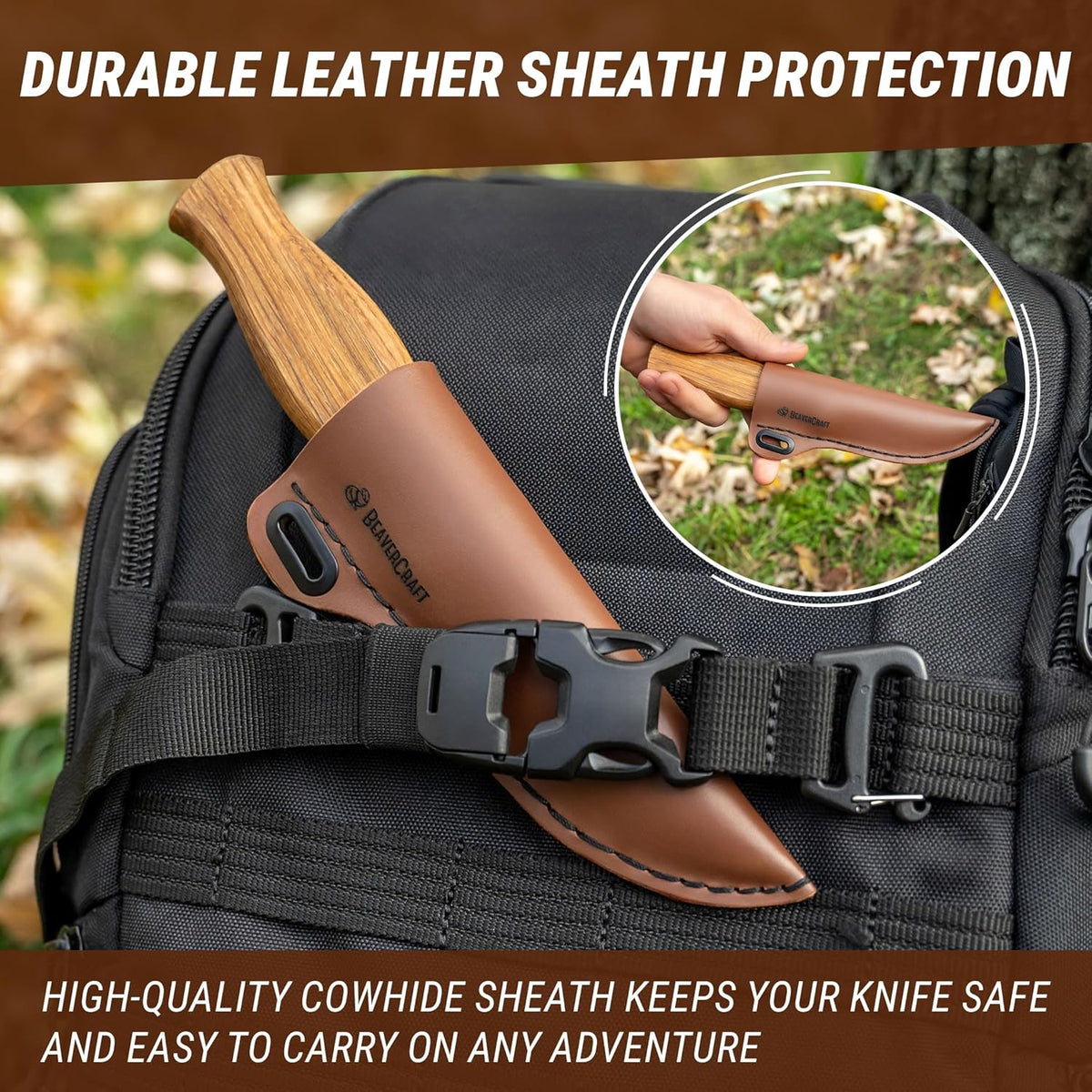 Wood Carving Sloyd Knife C4s 3" - Whittling Knife with Leather Sheath for Carvers - Chip Wood Carving Tools for Beginner and Profi