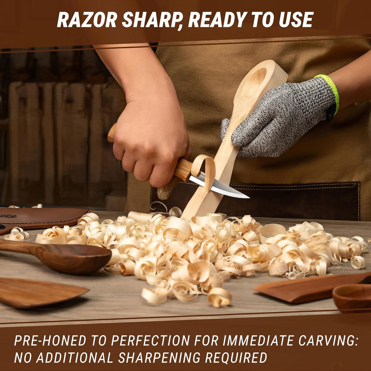 Wood Carving Sloyd Knife C4s 3" - Whittling Knife with Leather Sheath for Carvers - Chip Wood Carving Tools for Beginner and Profi