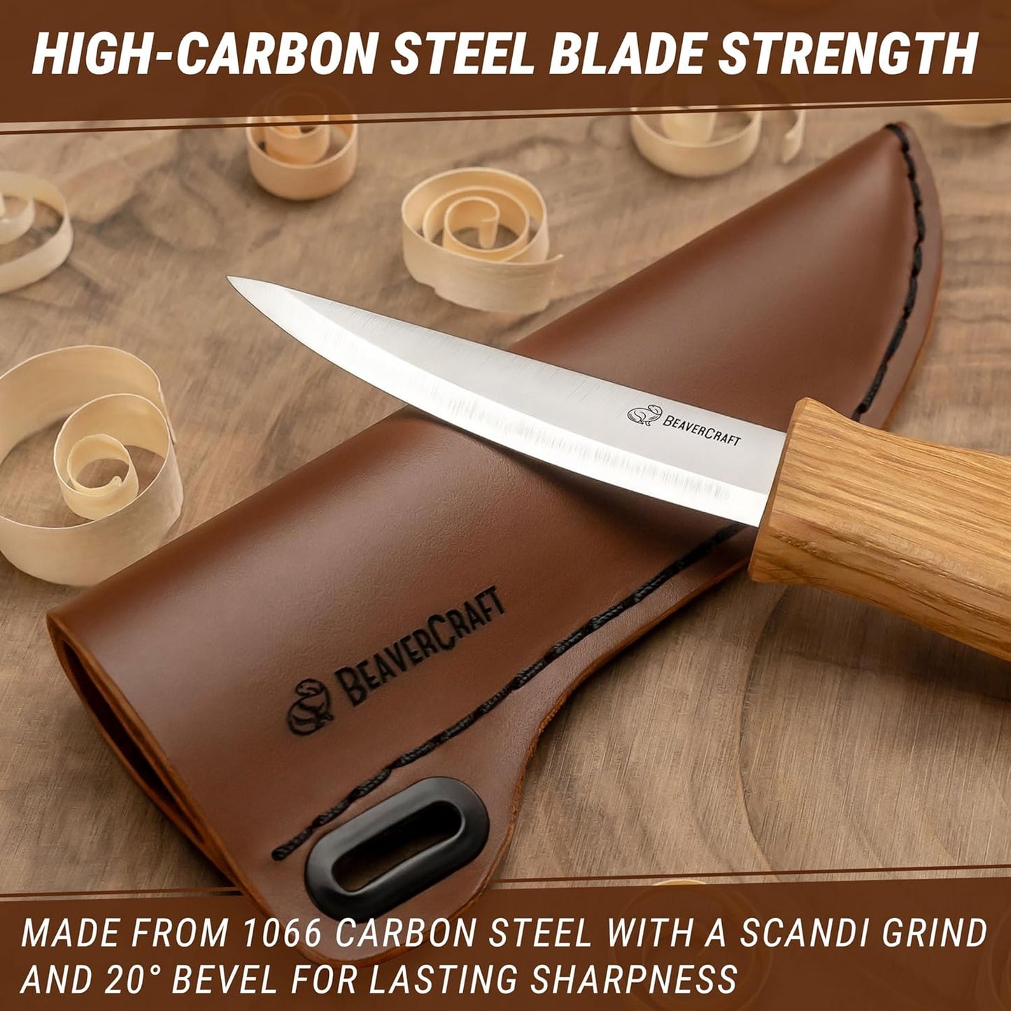 Wood Carving Sloyd Knife C4s 3" - Whittling Knife with Leather Sheath for Carvers - Chip Wood Carving Tools for Beginner and Profi
