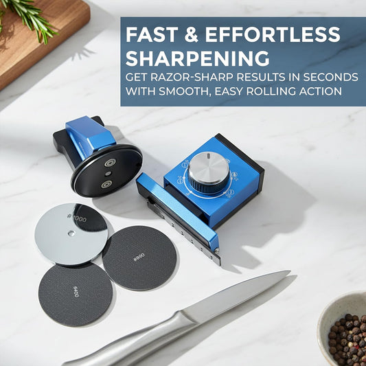 Knife Sharpener - Professional Sharpening Tool Kit for All Knife Types, Offers 0 to 30° Magnetic Angles - Manual Safe Operating - Diamond & Ceramic Honing 400, 800 and 1000 Discs