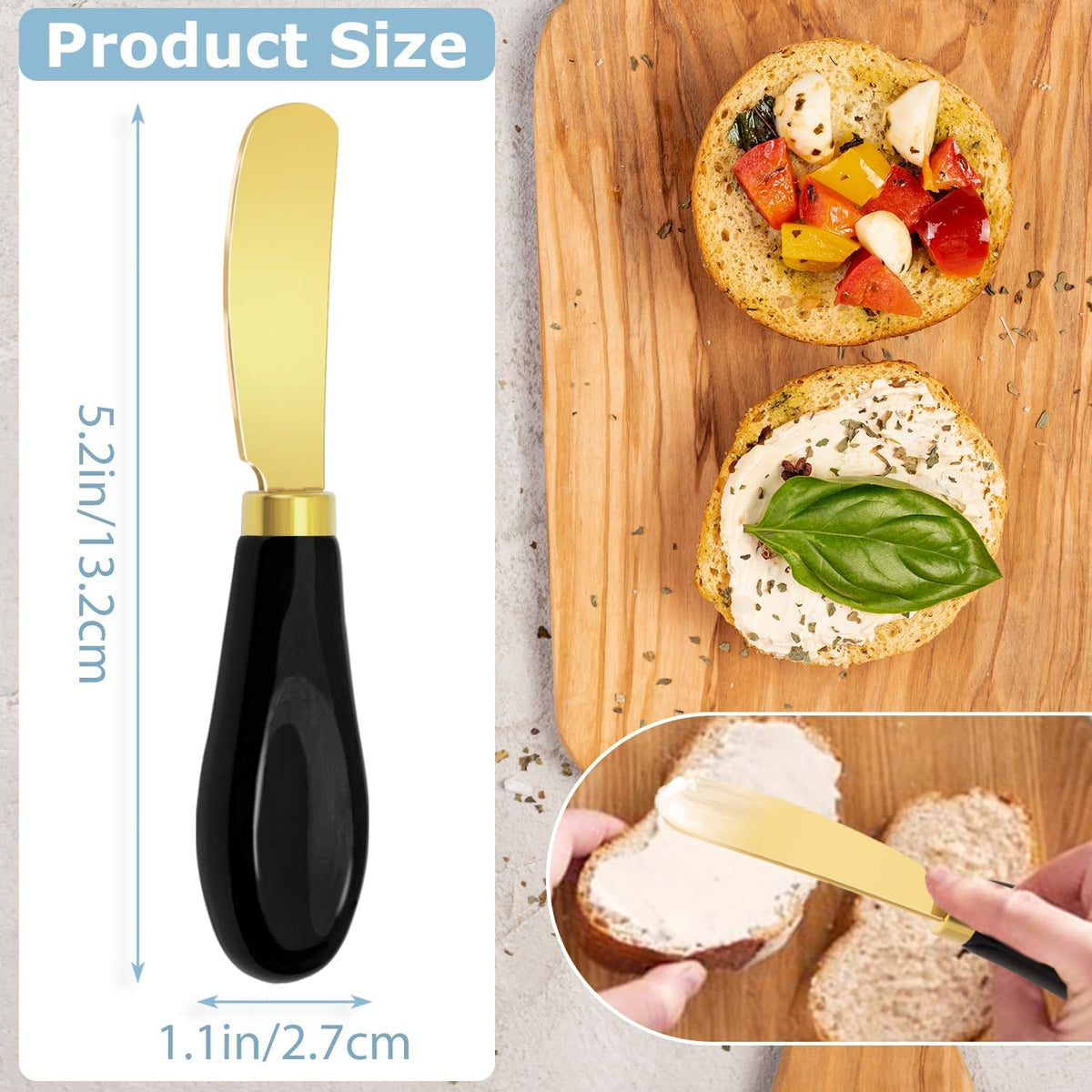 Butter Spreader Knives Set of 4, Stainless Steel Butter Knife with Porcelain Handles, Blunt Edge Cheese Spreader Set for Soft Cheese, Butter, Jam, Charcuterie, Pastry