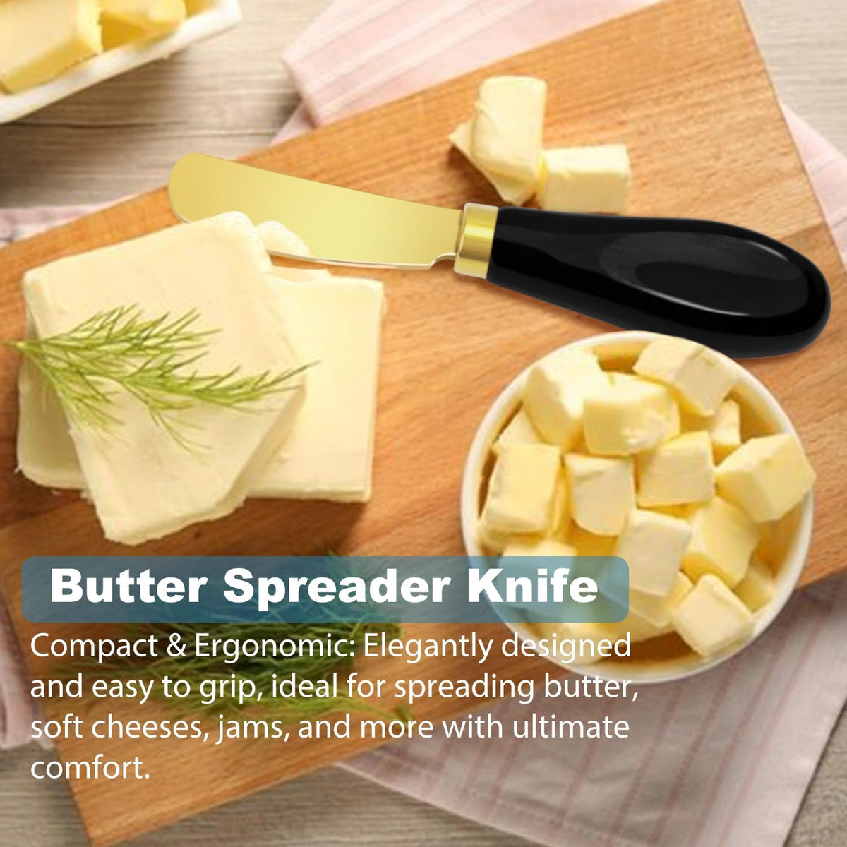 Butter Spreader Knives Set of 4, Stainless Steel Butter Knife with Porcelain Handles, Blunt Edge Cheese Spreader Set for Soft Cheese, Butter, Jam, Charcuterie, Pastry