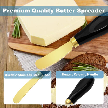 Butter Spreader Knives Set of 4, Stainless Steel Butter Knife with Porcelain Handles, Blunt Edge Cheese Spreader Set for Soft Cheese, Butter, Jam, Charcuterie, Pastry