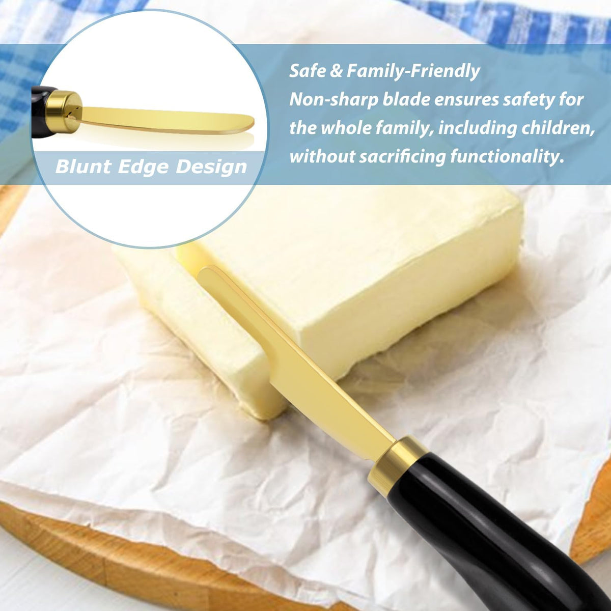 Butter Spreader Knives Set of 4, Stainless Steel Butter Knife with Porcelain Handles, Blunt Edge Cheese Spreader Set for Soft Cheese, Butter, Jam, Charcuterie, Pastry