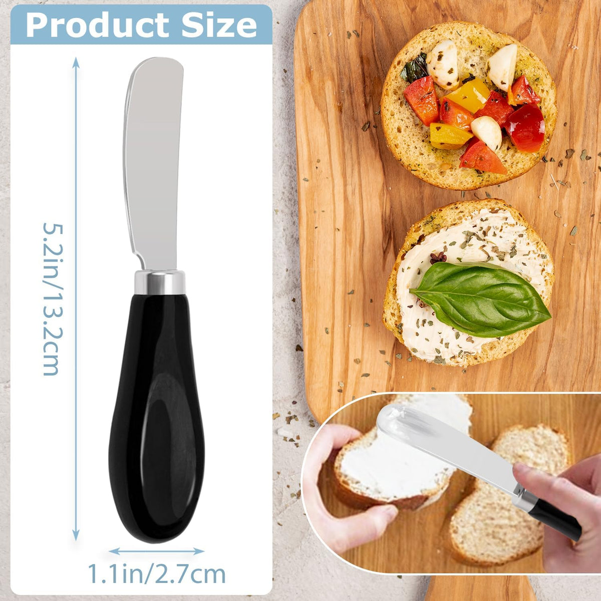 Butter Spreader Knives Set of 4, Stainless Steel Butter Knife with Porcelain Handles, Blunt Edge Cheese Spreader Set for Soft Cheese, Butter, Jam, Charcuterie, Pastry