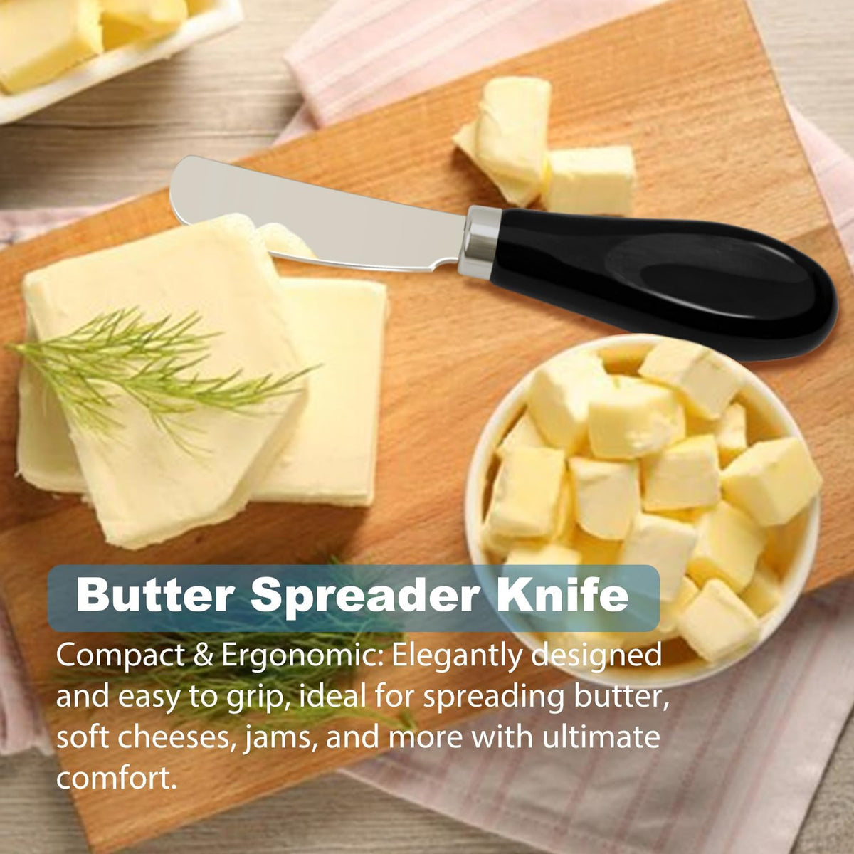 Butter Spreader Knives Set of 4, Stainless Steel Butter Knife with Porcelain Handles, Blunt Edge Cheese Spreader Set for Soft Cheese, Butter, Jam, Charcuterie, Pastry