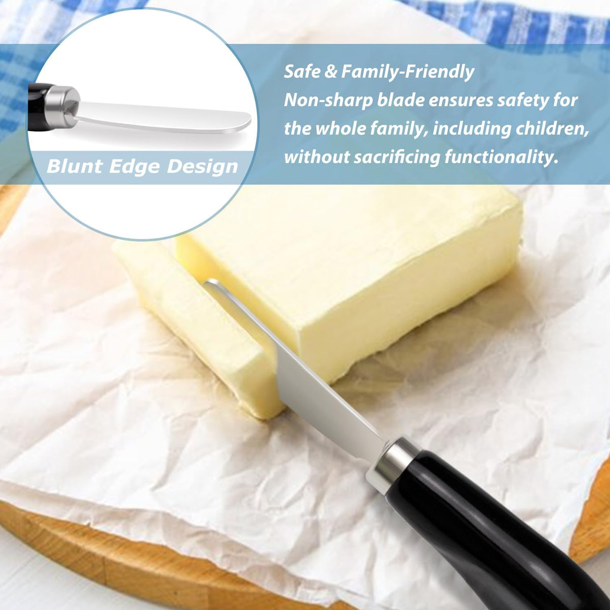 Butter Spreader Knives Set of 4, Stainless Steel Butter Knife with Porcelain Handles, Blunt Edge Cheese Spreader Set for Soft Cheese, Butter, Jam, Charcuterie, Pastry