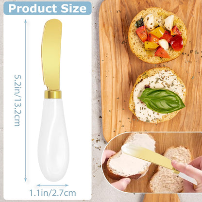 Butter Spreader Knives Set of 4, Stainless Steel Butter Knife with Porcelain Handles, Blunt Edge Cheese Spreader Set for Soft Cheese, Butter, Jam, Charcuterie, Pastry