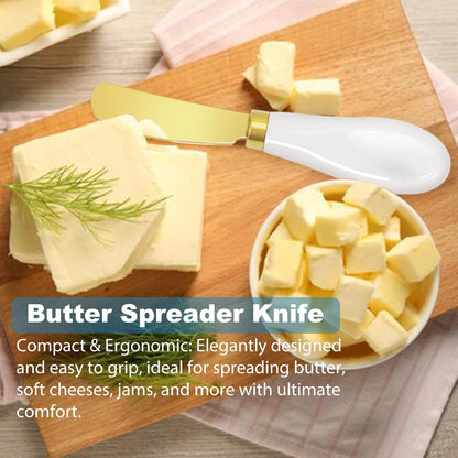 Butter Spreader Knives Set of 4, Stainless Steel Butter Knife with Porcelain Handles, Blunt Edge Cheese Spreader Set for Soft Cheese, Butter, Jam, Charcuterie, Pastry