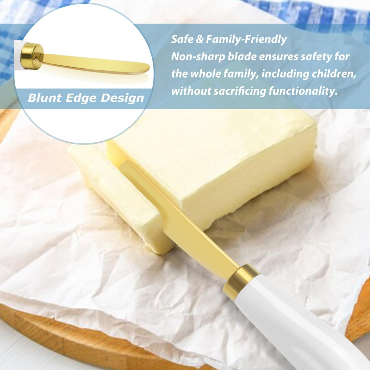 Butter Spreader Knives Set of 4, Stainless Steel Butter Knife with Porcelain Handles, Blunt Edge Cheese Spreader Set for Soft Cheese, Butter, Jam, Charcuterie, Pastry