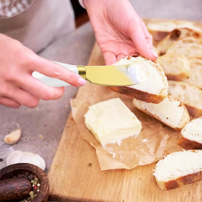 Butter Spreader Knives Set of 4, Stainless Steel Butter Knife with Porcelain Handles, Blunt Edge Cheese Spreader Set for Soft Cheese, Butter, Jam, Charcuterie, Pastry
