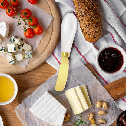Butter Spreader Knives Set of 4, Stainless Steel Butter Knife with Porcelain Handles, Blunt Edge Cheese Spreader Set for Soft Cheese, Butter, Jam, Charcuterie, Pastry
