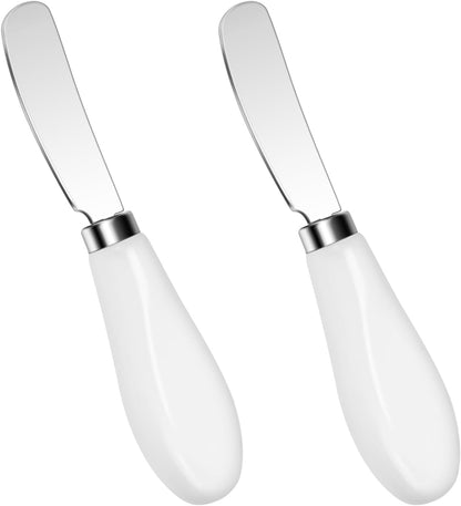 Butter Spreader Knives Set of 4, Stainless Steel Butter Knife with Porcelain Handles, Blunt Edge Cheese Spreader Set for Soft Cheese, Butter, Jam, Charcuterie, Pastry