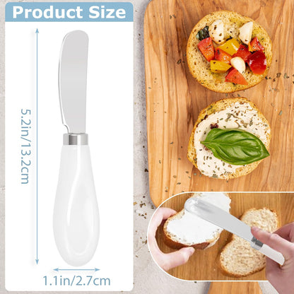 Butter Spreader Knives Set of 4, Stainless Steel Butter Knife with Porcelain Handles, Blunt Edge Cheese Spreader Set for Soft Cheese, Butter, Jam, Charcuterie, Pastry