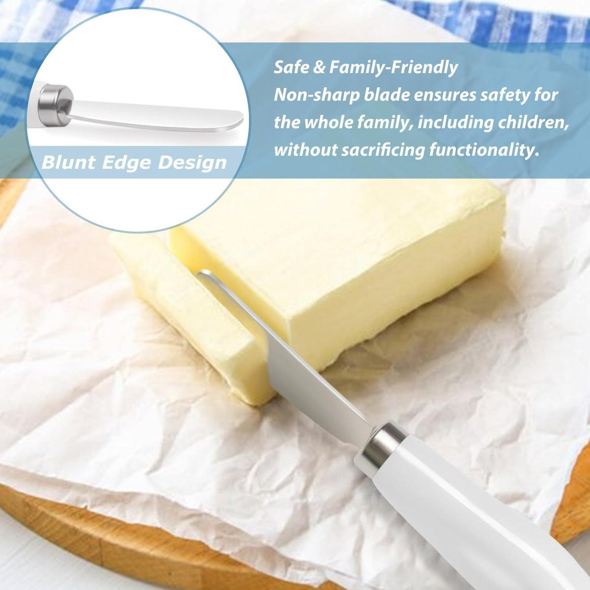 Butter Spreader Knives Set of 4, Stainless Steel Butter Knife with Porcelain Handles, Blunt Edge Cheese Spreader Set for Soft Cheese, Butter, Jam, Charcuterie, Pastry