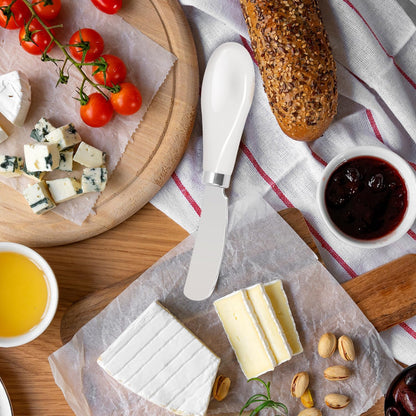 Butter Spreader Knives Set of 4, Stainless Steel Butter Knife with Porcelain Handles, Blunt Edge Cheese Spreader Set for Soft Cheese, Butter, Jam, Charcuterie, Pastry