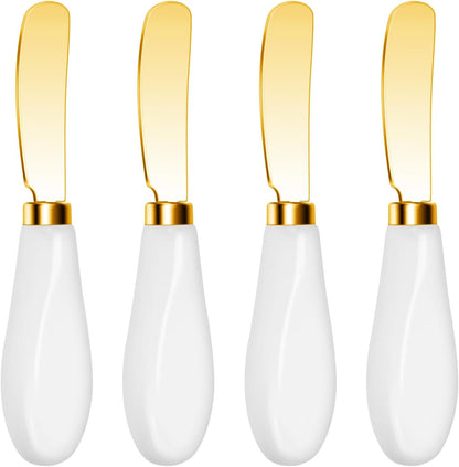 Butter Spreader Knives Set of 4, Stainless Steel Butter Knife with Porcelain Handles, Blunt Edge Cheese Spreader Set for Soft Cheese, Butter, Jam, Charcuterie, Pastry