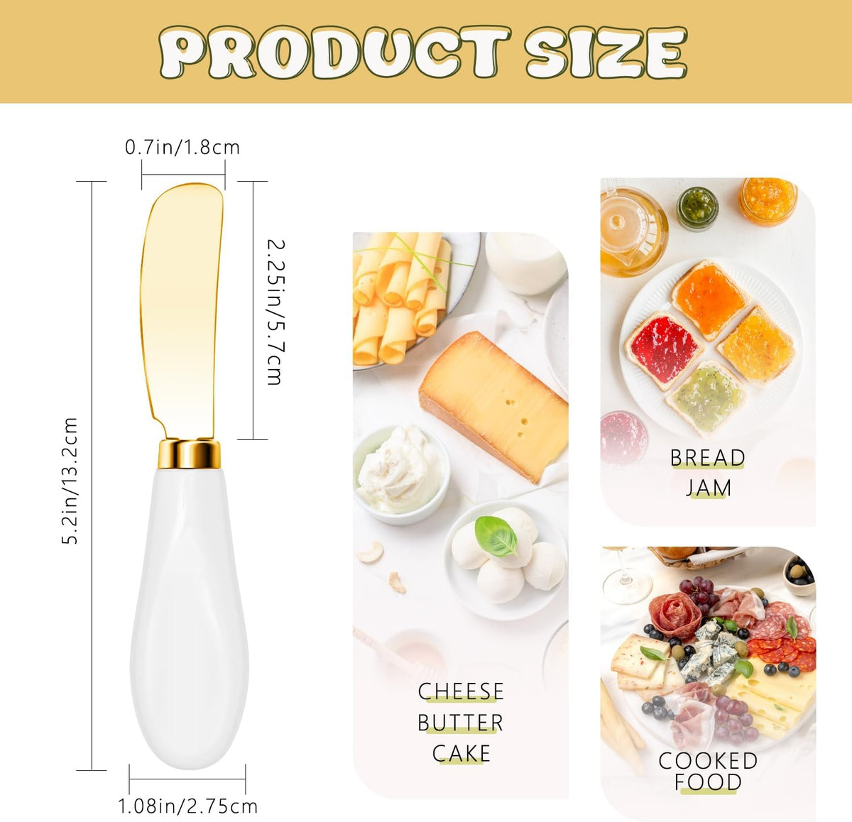 Butter Spreader Knives Set of 4, Stainless Steel Butter Knife with Porcelain Handles, Blunt Edge Cheese Spreader Set for Soft Cheese, Butter, Jam, Charcuterie, Pastry