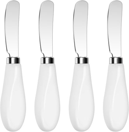 Butter Spreader Knives Set of 4, Stainless Steel Butter Knife with Porcelain Handles, Blunt Edge Cheese Spreader Set for Soft Cheese, Butter, Jam, Charcuterie, Pastry