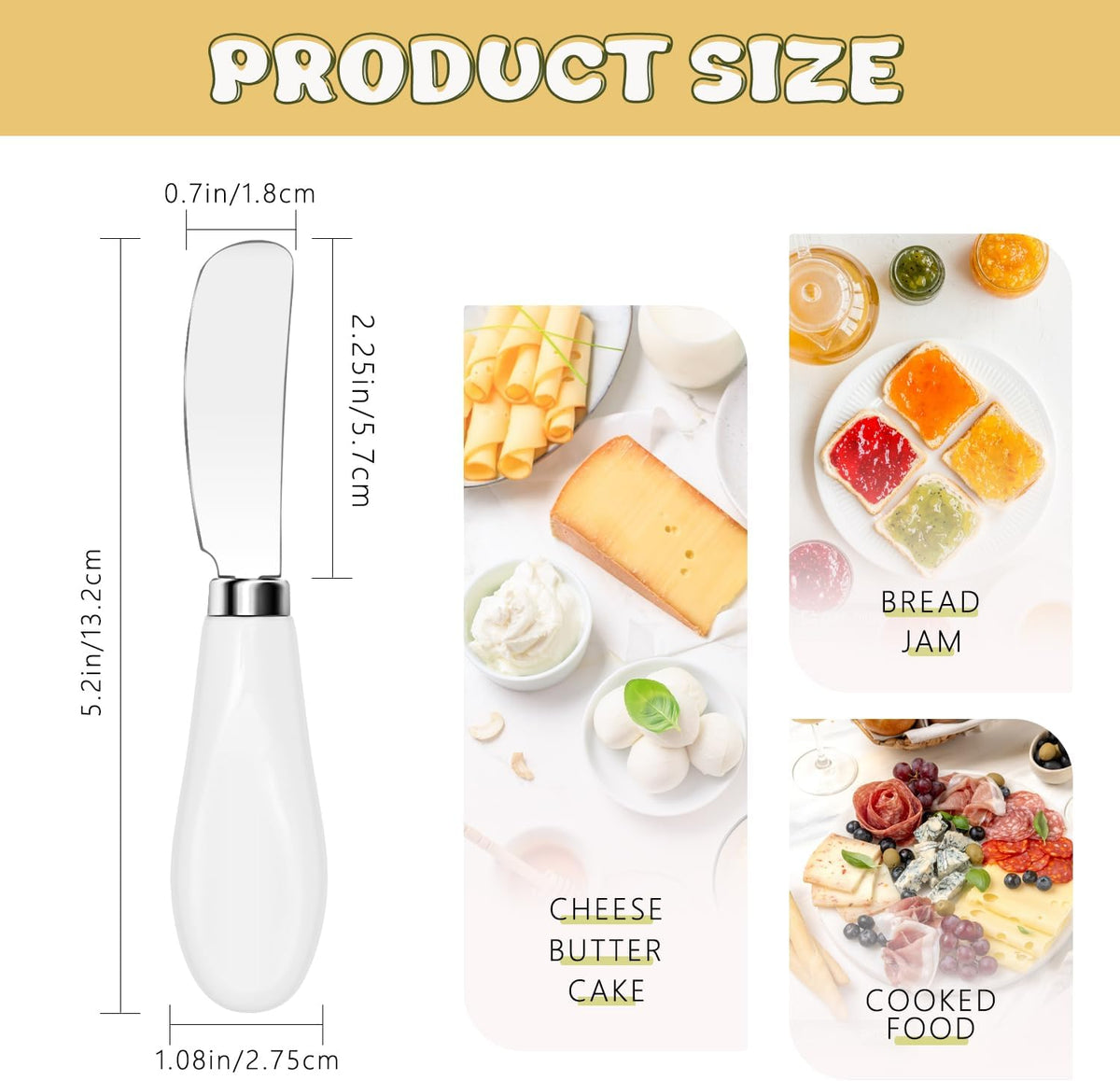 Butter Spreader Knives Set of 4, Stainless Steel Butter Knife with Porcelain Handles, Blunt Edge Cheese Spreader Set for Soft Cheese, Butter, Jam, Charcuterie, Pastry