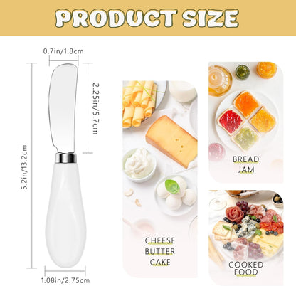 Butter Spreader Knives Set of 4, Stainless Steel Butter Knife with Porcelain Handles, Blunt Edge Cheese Spreader Set for Soft Cheese, Butter, Jam, Charcuterie, Pastry