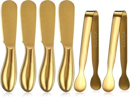 6 Pieces Cheese Knife Spreader Serving Tongs Set Stainless Steel Butter Cheese Spreader Mini Food Tongs Cheese Knife Spreaders with Handles Metal Salad Tongs Multipurpose Jam Condiment Cheese Spreader