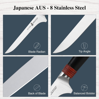 Boning Chef Knife 6 inch Fillet Knife Flexible Kitchen Knife for Fish Chicken and Poultry Cooking Knives, AUS-8 Stainless Steel with Ergonomic Handle Gift Box, Ring Lite Series