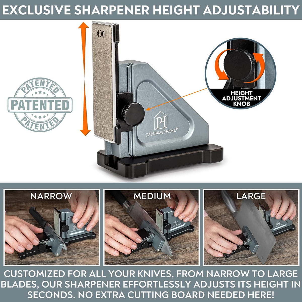 PATENTED ORIGINAL ADJUSTABLE ROLLING KNIFE SHARPENER KIT: Adjustable Height, 30 Angle Options, 5 Removeable Whetstone Plates, Leather Strop with Travel Case - Kitchen Knife Sharpener