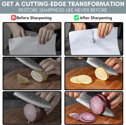 PATENTED ORIGINAL ADJUSTABLE ROLLING KNIFE SHARPENER KIT: Adjustable Height, 30 Angle Options, 5 Removeable Whetstone Plates, Leather Strop with Travel Case - Kitchen Knife Sharpener