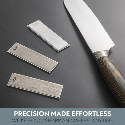 PATENTED ORIGINAL ADJUSTABLE ROLLING KNIFE SHARPENER KIT: Adjustable Height, 30 Angle Options, 5 Removeable Whetstone Plates, Leather Strop with Travel Case - Kitchen Knife Sharpener