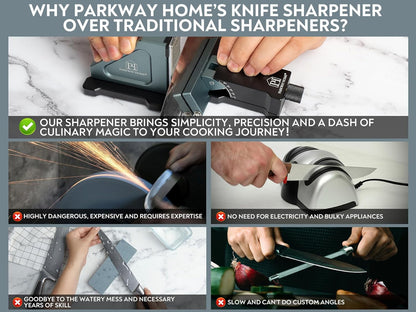 PATENTED ORIGINAL ADJUSTABLE ROLLING KNIFE SHARPENER KIT: Adjustable Height, 30 Angle Options, 5 Removeable Whetstone Plates, Leather Strop with Travel Case - Kitchen Knife Sharpener