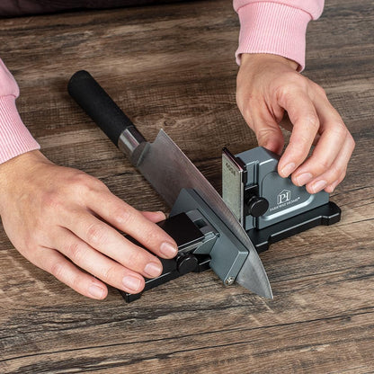 PATENTED ORIGINAL ADJUSTABLE ROLLING KNIFE SHARPENER KIT: Adjustable Height, 30 Angle Options, 5 Removeable Whetstone Plates, Leather Strop with Travel Case - Kitchen Knife Sharpener