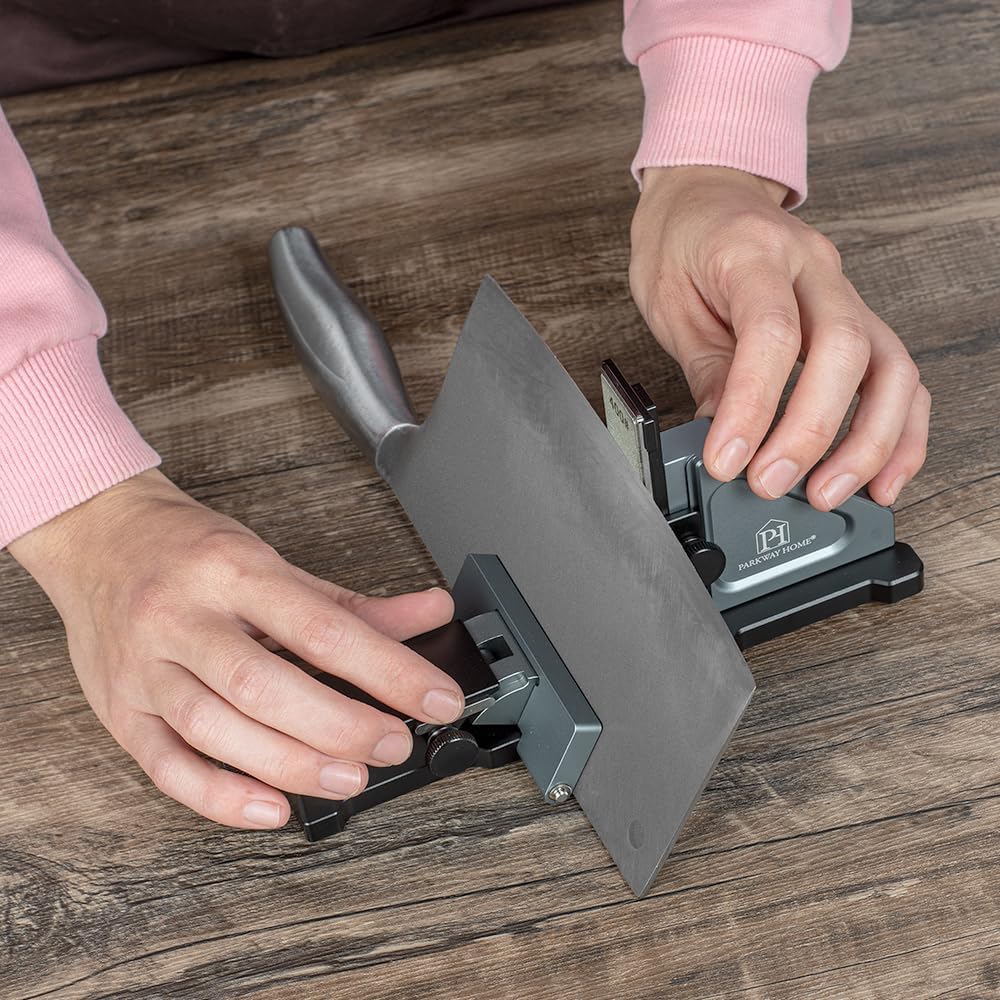 PATENTED ORIGINAL ADJUSTABLE ROLLING KNIFE SHARPENER KIT: Adjustable Height, 30 Angle Options, 5 Removeable Whetstone Plates, Leather Strop with Travel Case - Kitchen Knife Sharpener