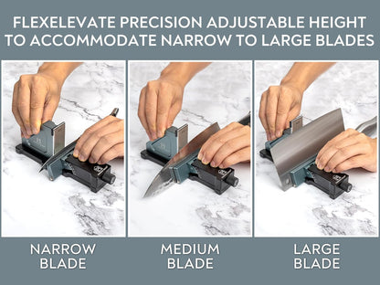 PATENTED ORIGINAL ADJUSTABLE ROLLING KNIFE SHARPENER KIT: Adjustable Height, 30 Angle Options, 5 Removeable Whetstone Plates, Leather Strop with Travel Case - Kitchen Knife Sharpener